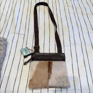 Diane Gail Springbok Fur & Leather Crossbody Satchel Purse